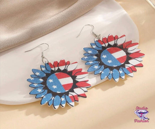 Sunflower Flag Wooden Earrings