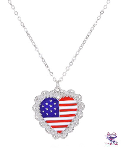 Heart Flag Rhinestone Necklace