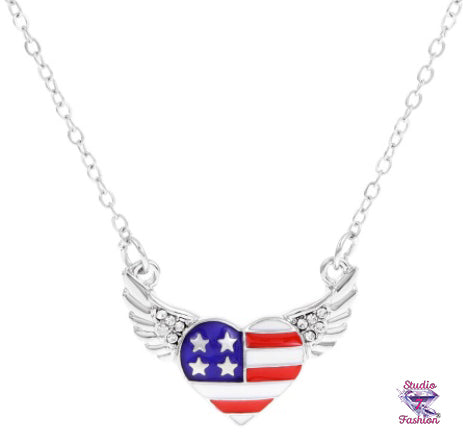 Angel Wing Heart Flag Necklace