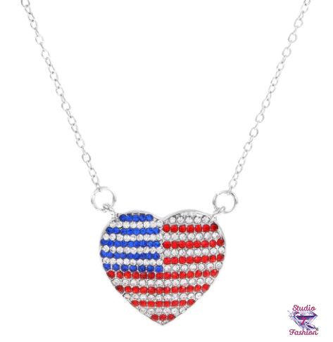 Heart Rhinestone Flag Necklace