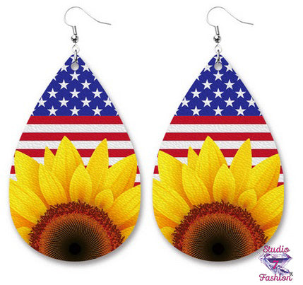 Old Glory Sunflower Leatherette Earrings