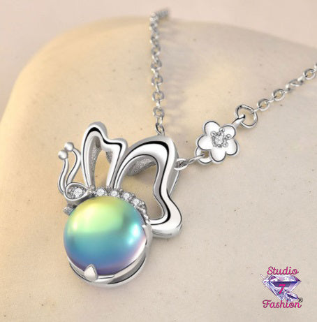 Iridescent Sphere Butterfly Necklace