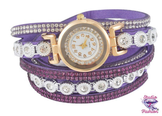 Multilayer Rhinestone Purple Watch