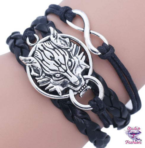 Wolf Braided Leatherette Bracelet