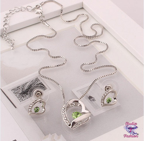 Peridot Heart Necklace Earring Set