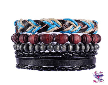 Multilayer Braids and Beads Bracelet Set