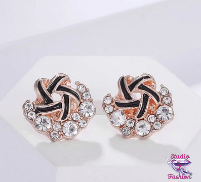 Swirl Gold/Ebony Rhinestone Earrings