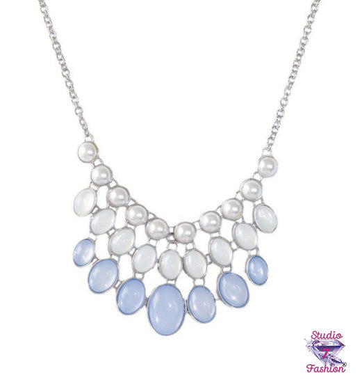 Blue and Pearlescent Drop Necklace