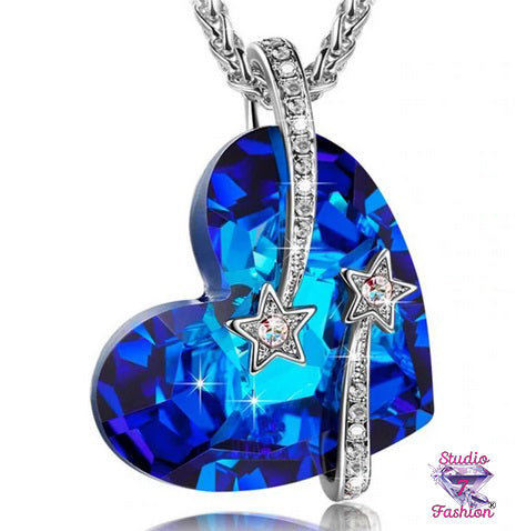 Sapphire Heart Shooting Stars Necklace