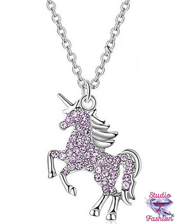 Purple Rhinestone Unicorn Necklace