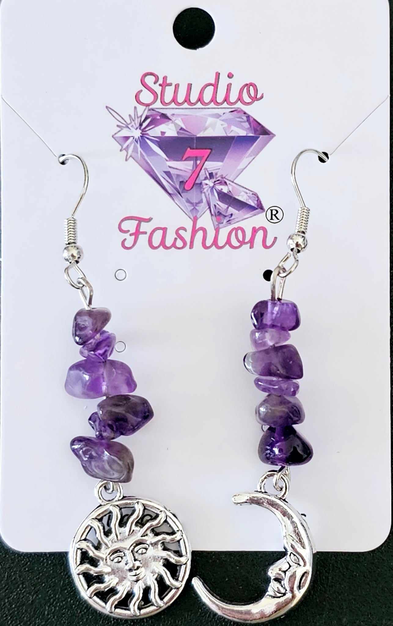 Moon and Sun Amethyst Crystals Earrings