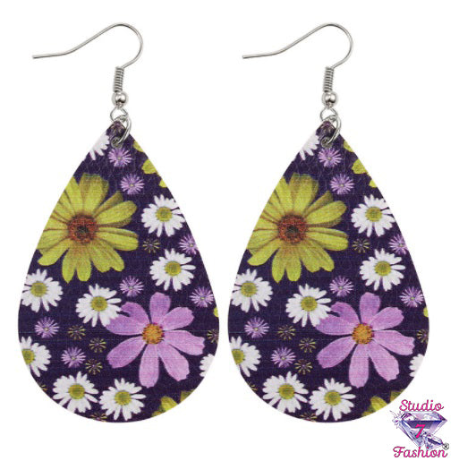 Purple and Daisy Teardrop Earrings