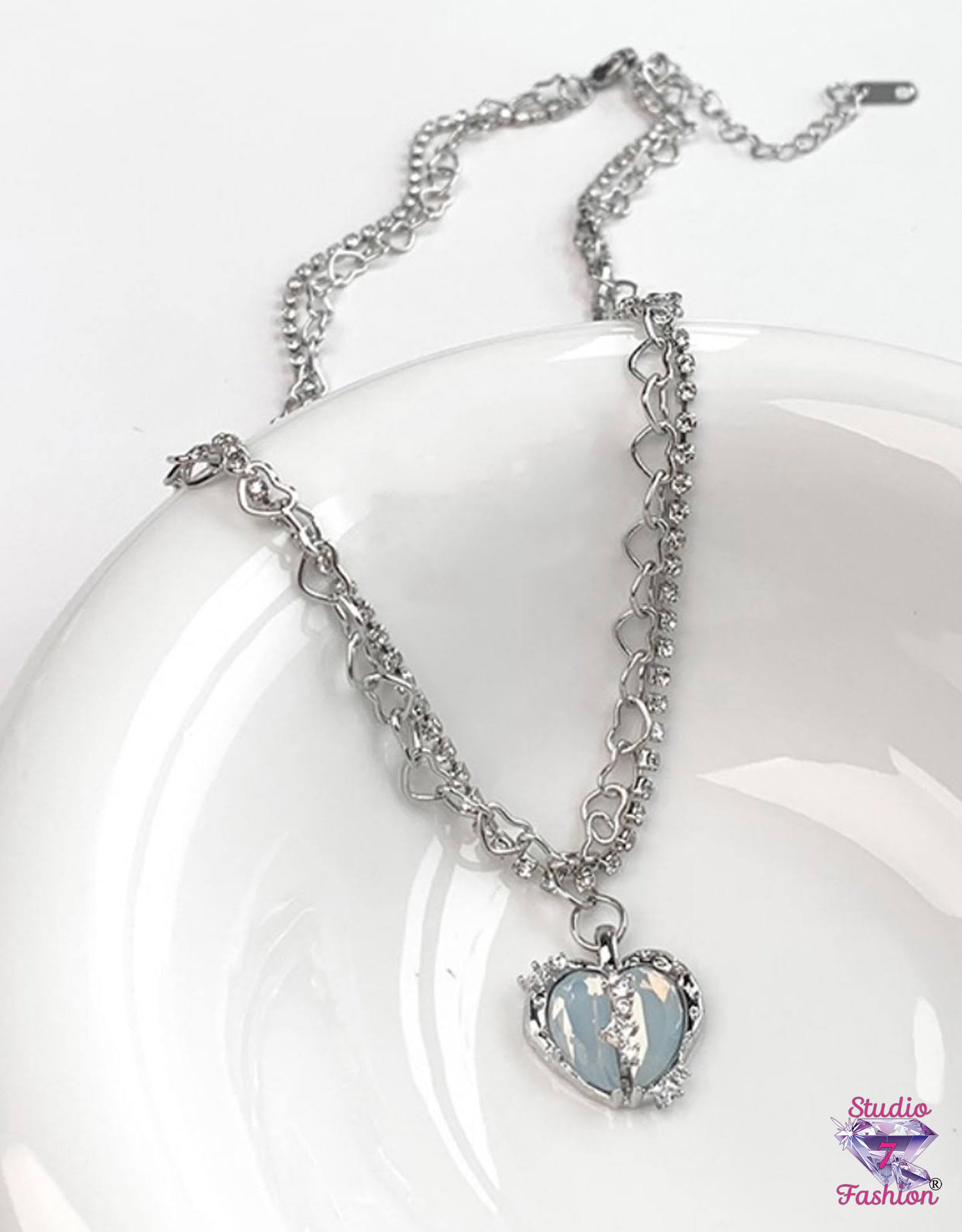 Iridescent Opal Heart Necklace