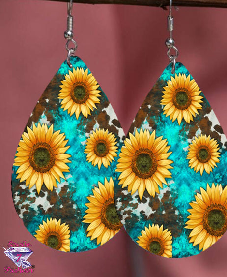 Sunflower/Skyblue Leatherette Earrings