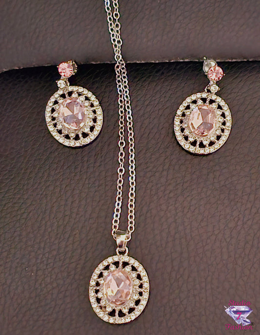 Pink Starburst Necklace Earring Set