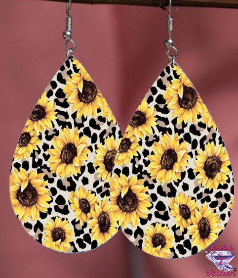 Sunflower Leopard Leatherette Earrings