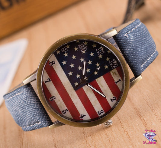 Stars and Stripes Blue Denim Patriotic Watch