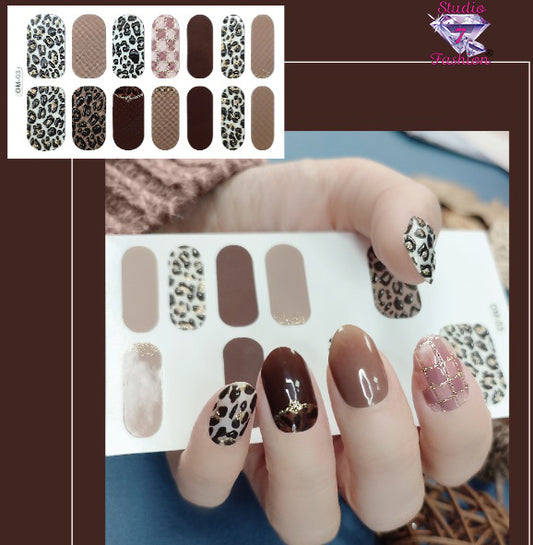 Leopard,Checkered and Browns Nail art