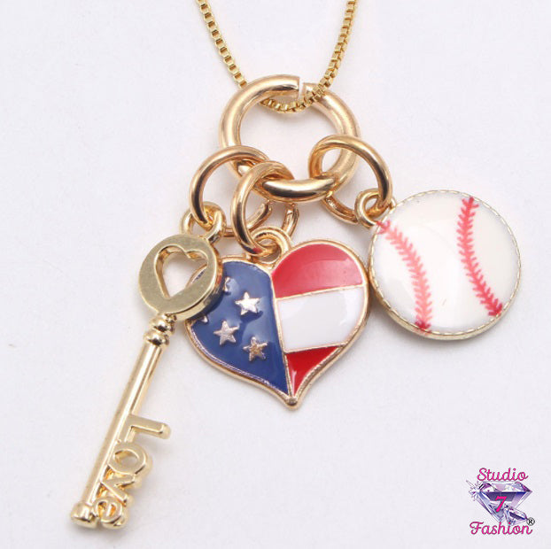 American Baseball Charms Necklace