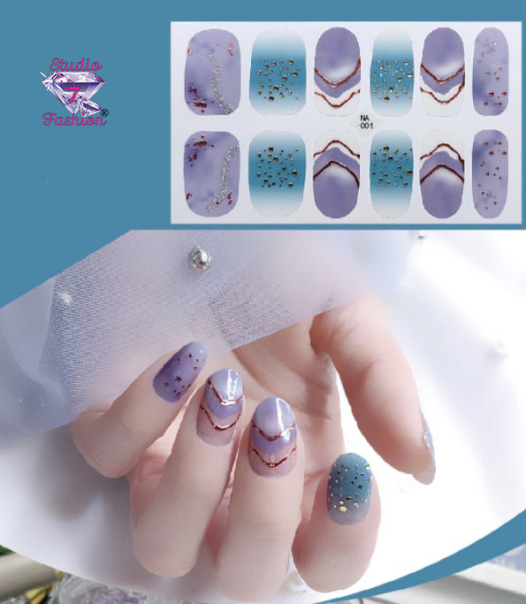 Turquoise/Lilac Geometric Nail Art