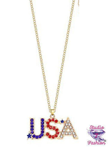 USA Rhinestone Patriotic Necklace