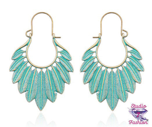 Turquoise Feather Dangle Earrings