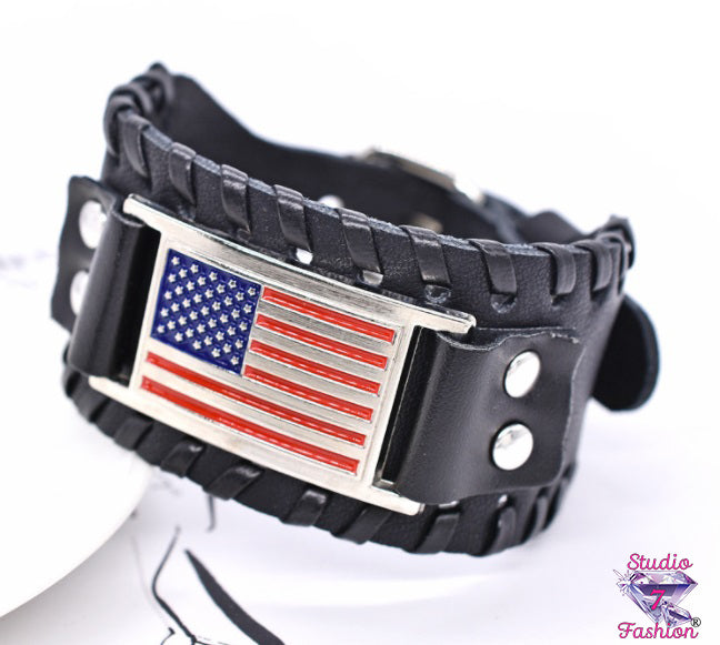 Bold Leatherette Flag Bracelet