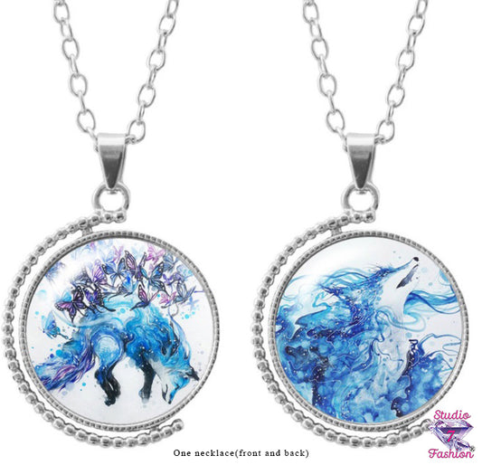 Fantastic Double Sided Blue Wolf Necklace