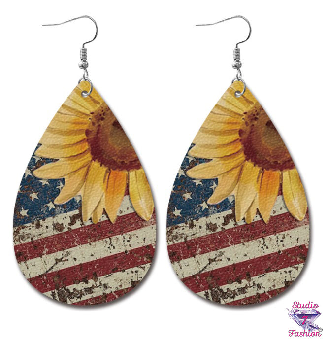 Sunflower Flag Leatherette Earrings