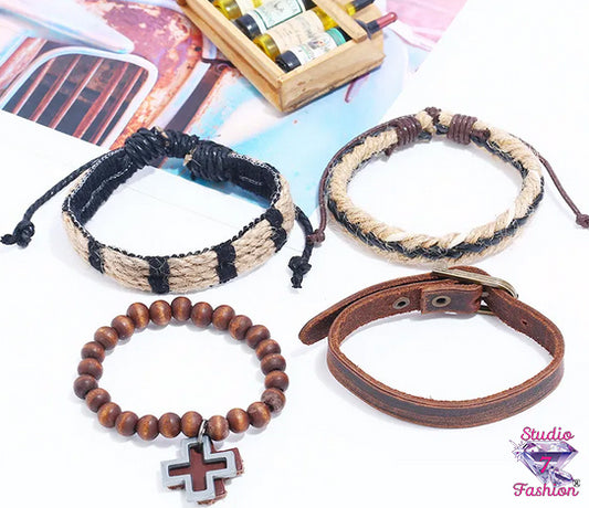 All Natural Cross Bracelet Set