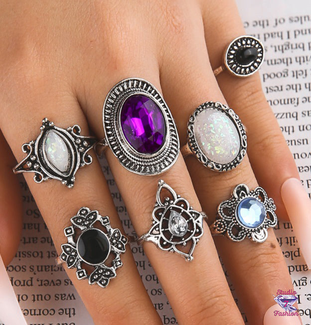 Opal and Amethyst Knuckle Ring Set