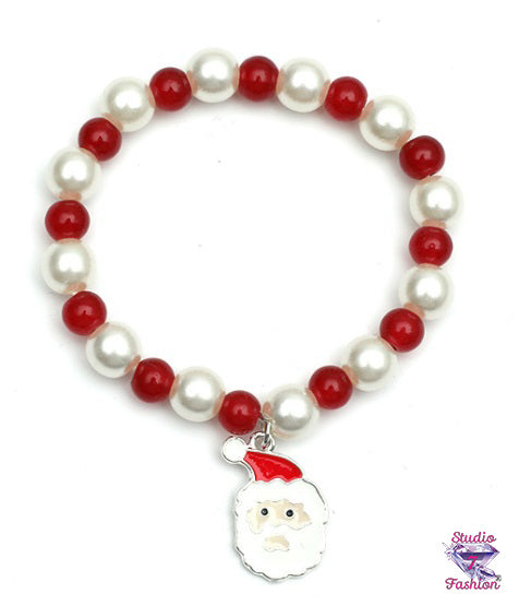 Santa Metallic Red/White Bead Bracelet