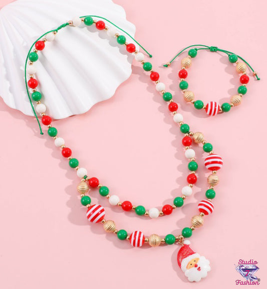 Red/Green Santa Necklace and Bracelet Set