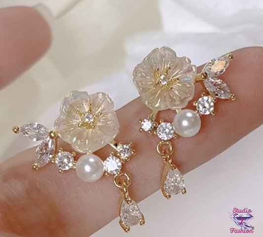 Pair Pearl and Rhinestone Ear jackets