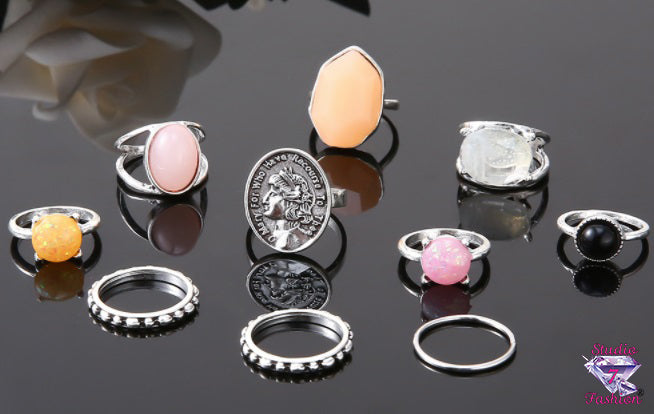 Pink Moonstones 10pc Knuckle Ring Set