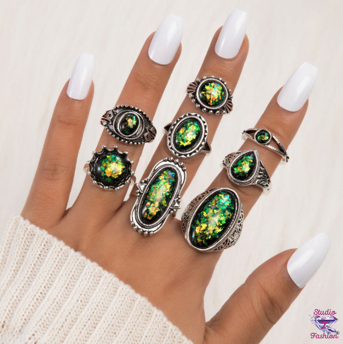 Outstanding 8 piece Iridescent Knuckle Ring set