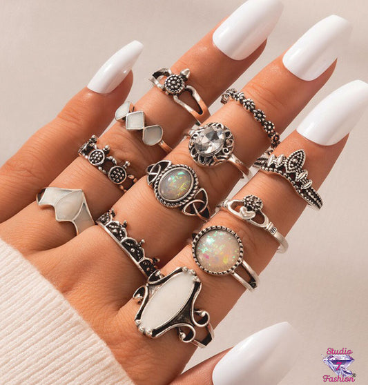 Opalescent 12pc Knuckle Ring Set