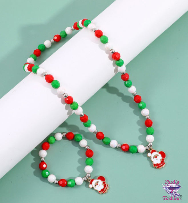 Christmas Necklace and Bracelet Santa Set