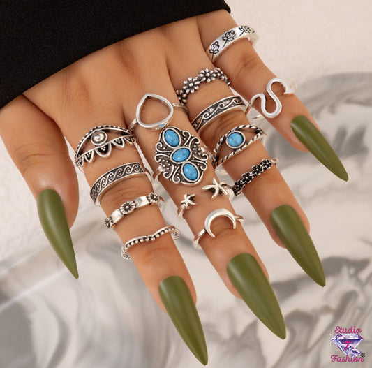 Turquoise 14pc Knuckle Ring Set