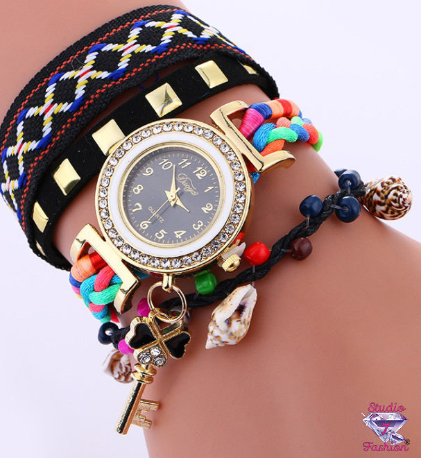 Multicolor Multilayer Charm Watch Ebony