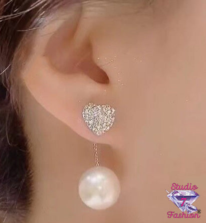 Elegant Rhinestone Drop Pearl Earrings