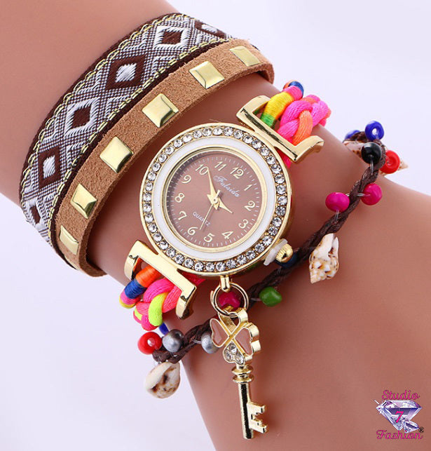 Multicolor Multilayer Charm Watch Coffee