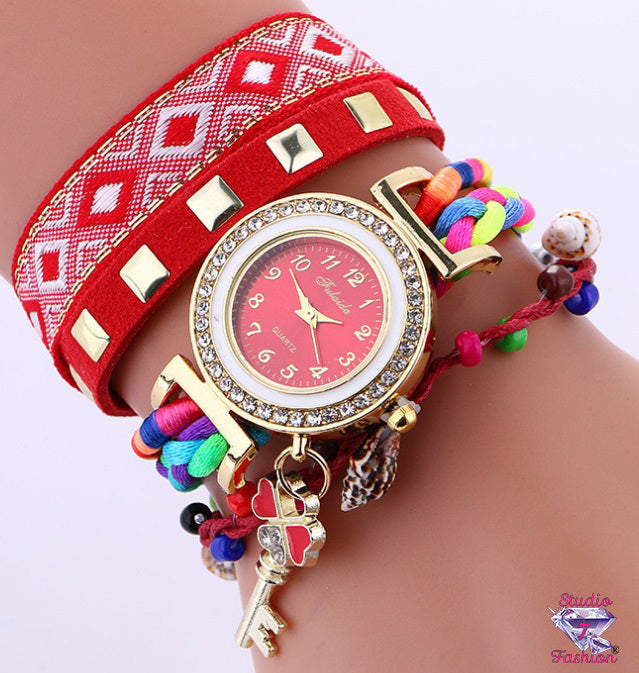 Multicolor Multilayer Charm Watch Red