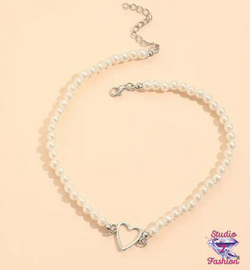 Heart and Pearl Choker Necklace