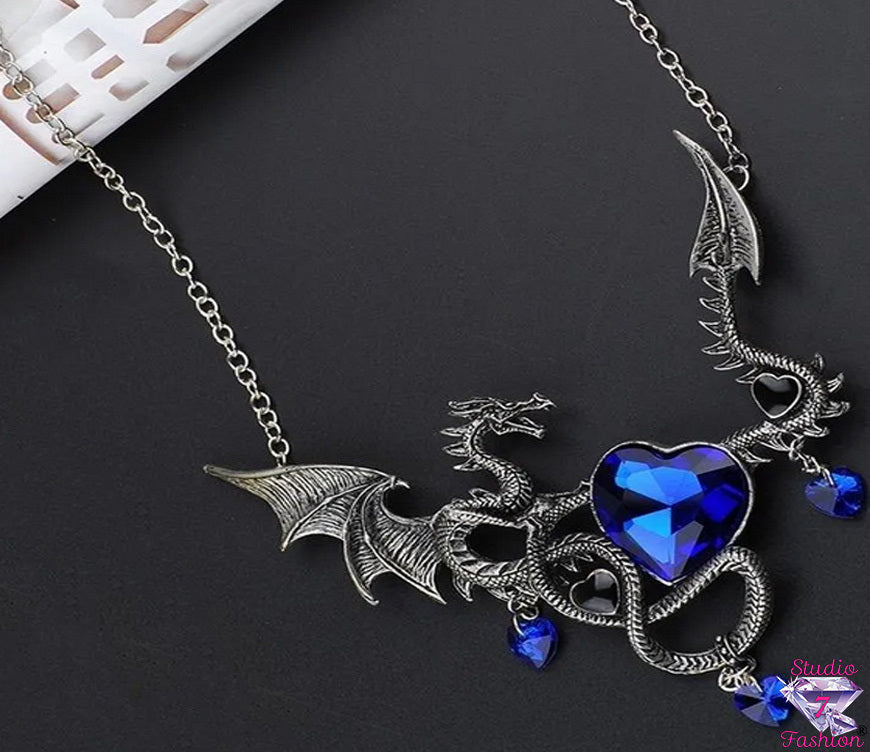 Fantasy Cobalt Dragon Necklace