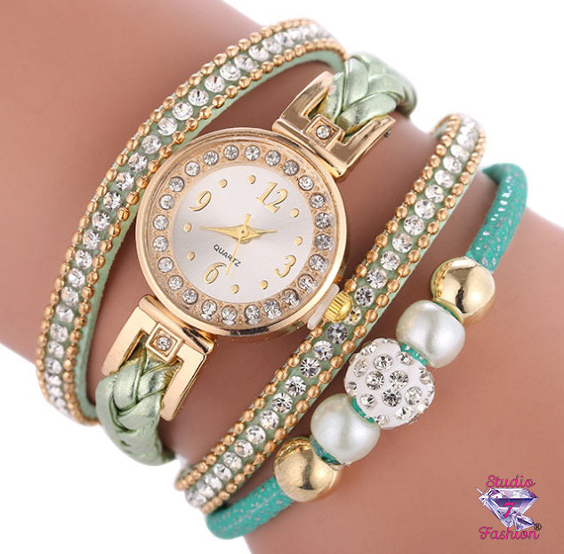 Green and Gold Rhinestone Watch