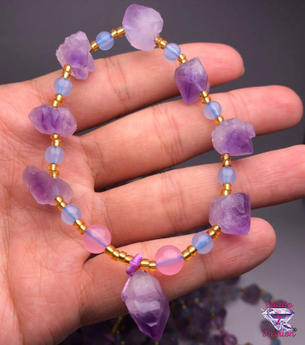 Amethyst and Amber Stone Bracelet