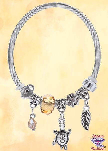 Amber Turtle Feather Charm Bracelet