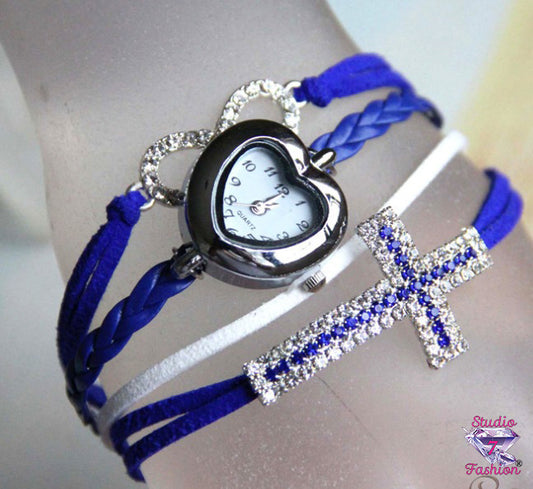 Multilayer Blue/White Heart Faith Watch