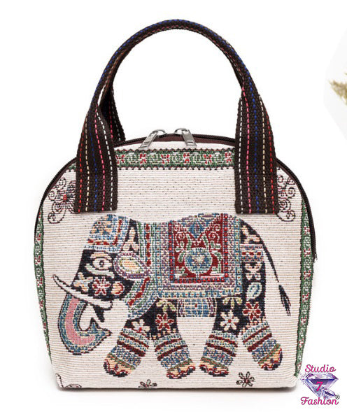 Abstract Elephant Jacquard Handbag